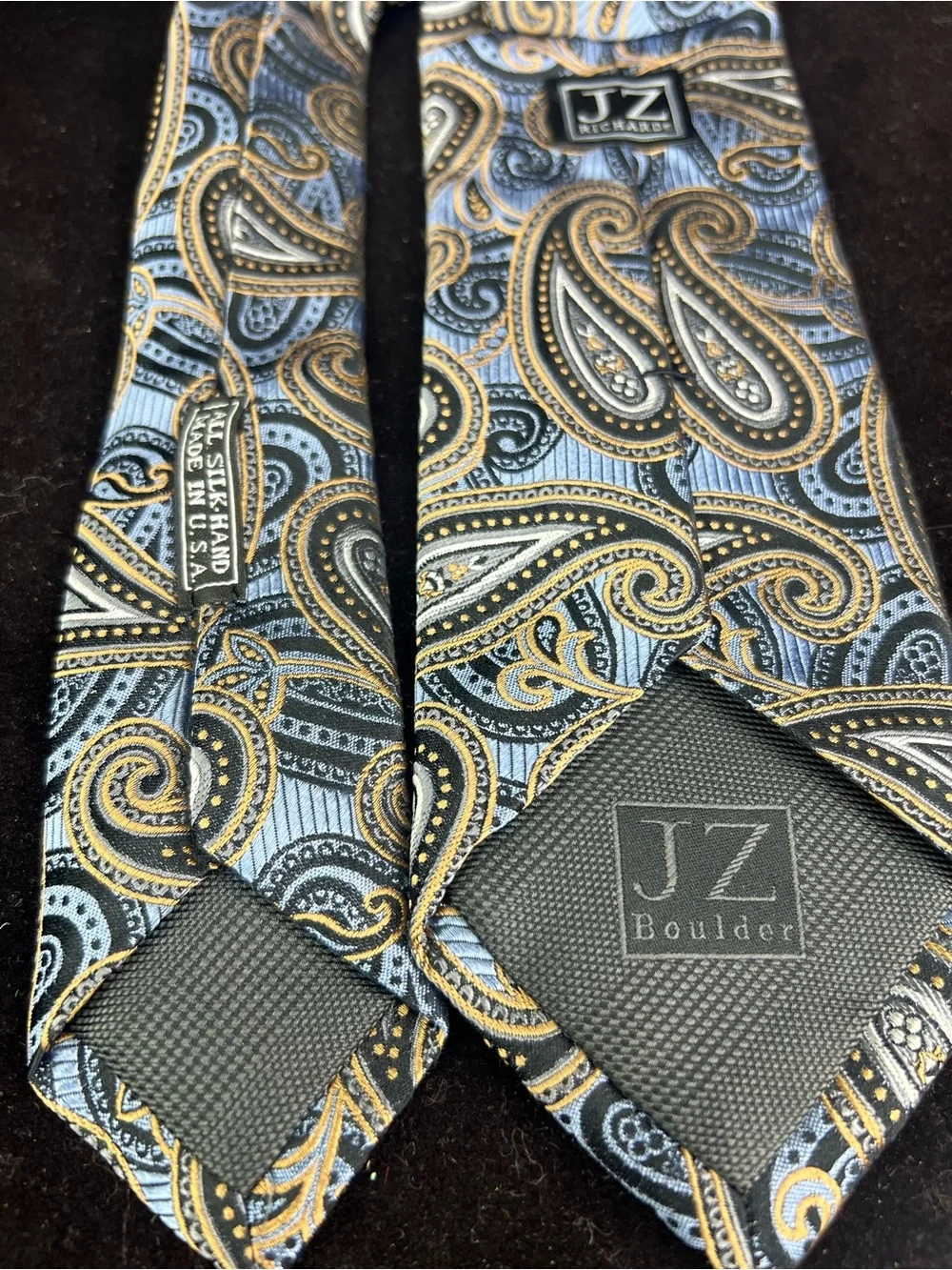 JZ Boulder Men's Paisley Silk Tie in Blue and Gold